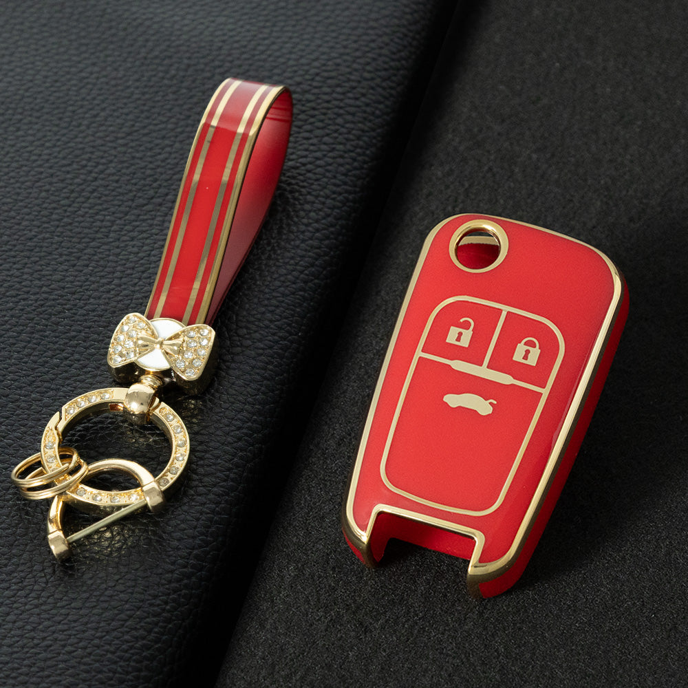 CED1T1 Red-Gold Plating 3 Button Soft TPU Car Key Case For Buick/Opel For Chevrolet Cruze Epica Lova Camaro Impala Aveo Malibu Sail Orlando