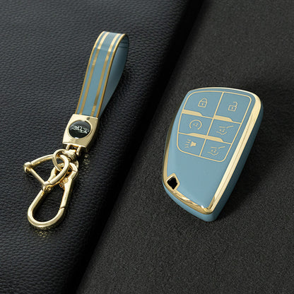 CEV4T1 Grey-Gold Plating 6-button Car Remote Key Case TPU Soft Key Fob Cover Smart Key Shell Holder Compatible with GMC Chevy Buick
