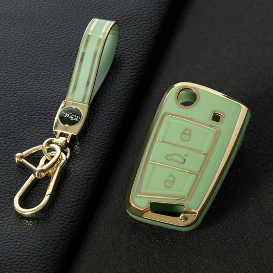 VOA1T1 Green-Gold Plating Car Key Cover For Volkswagen Golf 3 buttons
