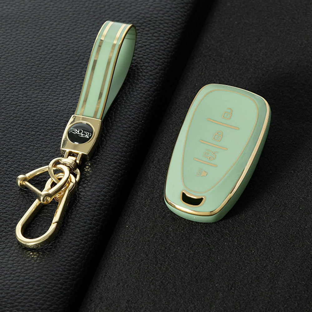 CEA2T1 Green-Gold Plating Car Key Cover For CHEVROLET Cruze Spark Camaro Volt Bolt Trax Malibu Captiva Equinox Trax Tracker AVEO Lova TPU Car Key Case Key Cover