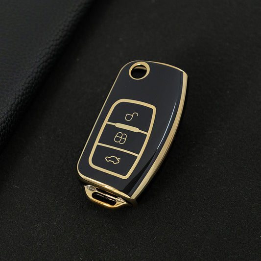 FOE1T1 Black-Gold Plating Car Key Cover TPU Car Key Case Cover for Ford Fusion Mondeo Mustang F150 F250 F350 Explorer Edge 2015 2016 2017 2018 2019 Accessories