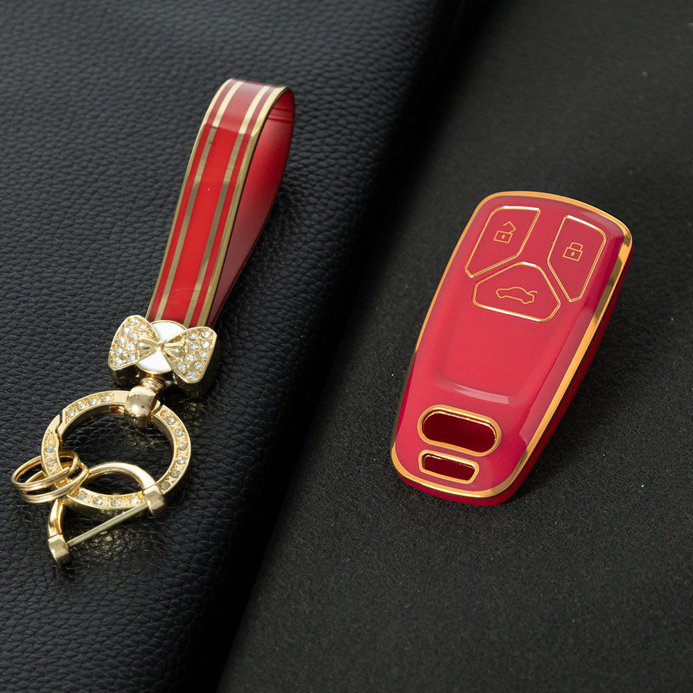 AUA1T1 Red-Gold Plating Car Key Cover For Audi A6 A5 Q7 S4 S5 A4 B9 Q7 A4L 4M 8W Q5 TT TTS RS 8S Coupe 2016 2017 2018 Accessories Fashion TPU Car Key Case Cover