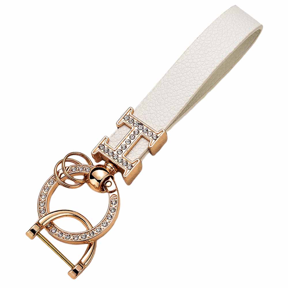 New Creative H-Shaped Diamond-Encrusted Eco-friendly Leather Keychain for Car