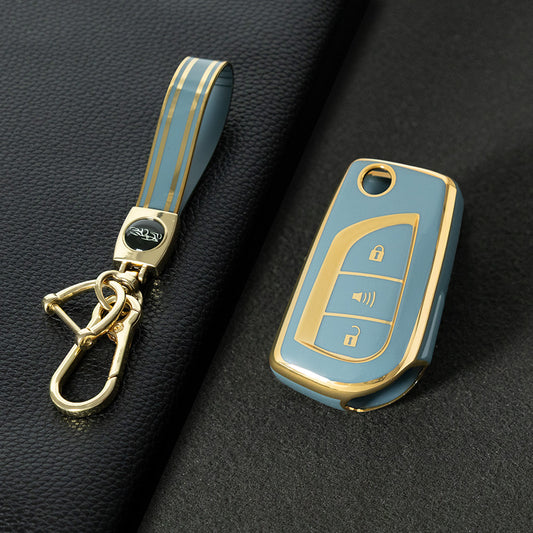 TOA4T1 Granny Grey-Gold Plating TPU Car Key Case Cover for Toyota Hilux Yaris RAV4 Corolla Avensis Aygo Verso Scion TC Auris