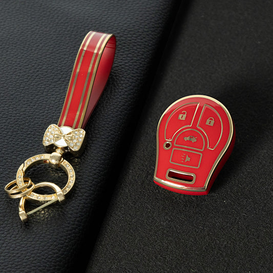 NIE4T1 Red-Gold Plating TPU Car Key Cover for Nissan Sylphy MARCH TIIDA X-TRAIL Qashqai KICKS SUNNY