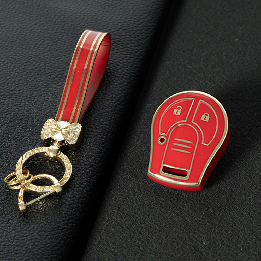 NIE2T1 Red-Gold Plating TPU Car Key Cover for Nissan Sylphy MARCH TIIDA X-TRAIL Qashqai KICKS SUNNY