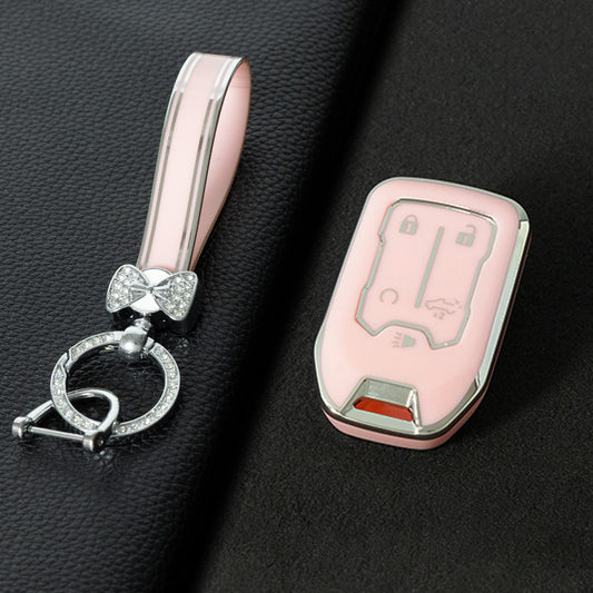 CEB1T1 Pink-Silver Plating Remote Shell Fob Holder TPU Key Cover Case for Sierra Terrain Acadia Chevrolet Tahoe 2012-2016 for Car