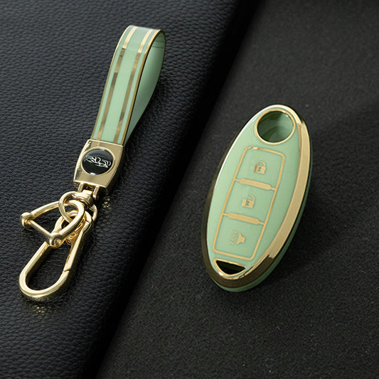 NIB2T1 Green-Gold Plating Car Key Cover TPU Car Key Case Cover Key Fob Cover for Nissan Leaf Micra Qashqai J11 J10 X Trail T32 Versa Note Patrol Accessories