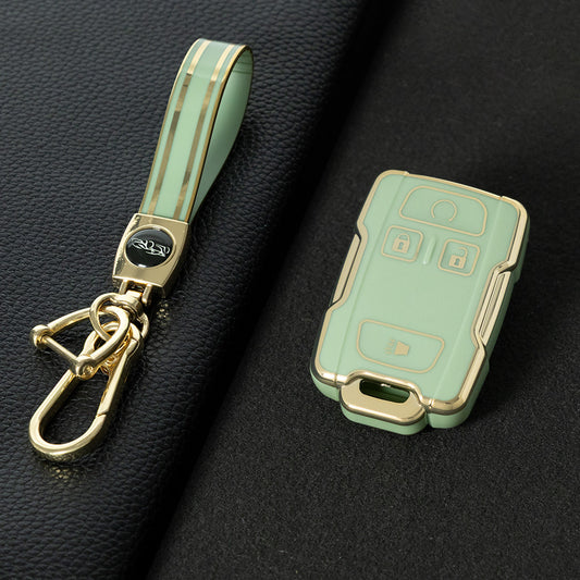 CEC1T1 Green-Gold Plating New Car Key Cover Case Fob for Chevrolet Suburban Silverado GMC Terrain Yukon Tahoe Sierra Smart Auto Accessories Key Ring