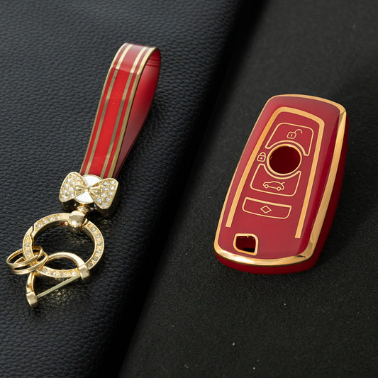 BMC1T1 Red-Gold Plating Car Key Cover BMW Car Key Case Cover TPU Flip Remote Accessory for 1 2 3 4 5 6 7 X3 X4 X5 X6 F36 F25 F26 F30 F34 F10 F07 F20 Z10 G30