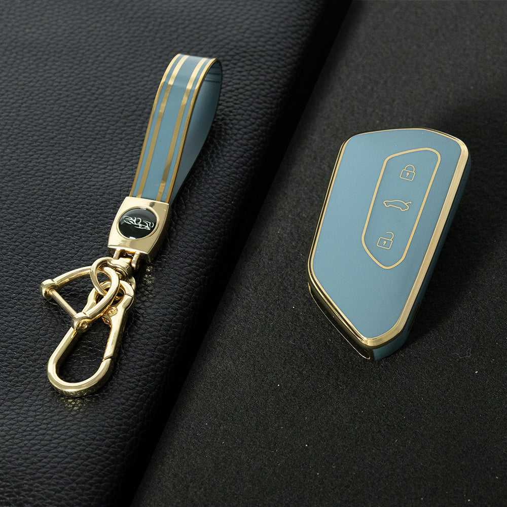 VOC1T1 Granny Grey-Gold Plating Car Key Cover For Volkswagen Golf 8 MK8 ID3 ID4 Cupra Skoda Octavia A8 SEAT Leon MK4 Formentor Tarraco