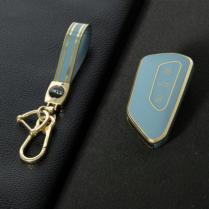 VOC1T1 Granny Grey-Gold Plating Car Key Cover For Volkswagen Golf 8 MK8 ID3 ID4 Cupra Skoda Octavia A8 SEAT Leon MK4 Formentor Tarraco