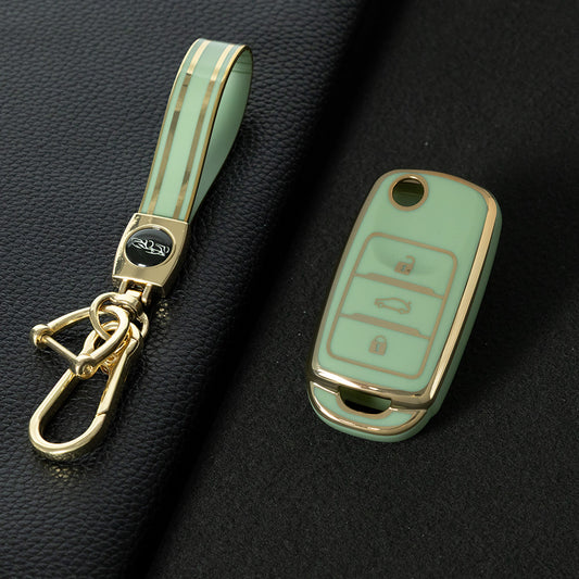 CHB1T1 Green-Gold Plating Car Key Cover For Premium Soft TPU Car Key Case Cover  CHANGAN Benben E-Star CS15 CS35 CS55 EADO LUMIN Key Rings Keychain Bag