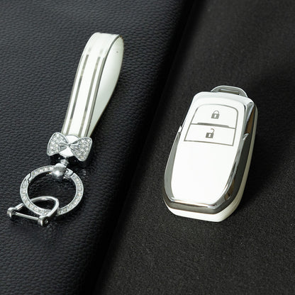 TOC2T1 White-Silver Plating TPU Car Key Case Protection Cover Smart Key Shell Fob Cover Fit for Toyota Camry Corolla Prado Levin Crown RAV4