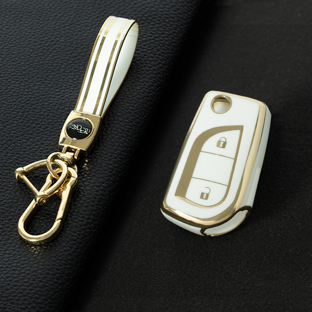 TOA2T1 White-Gold Plating Car Key Cover TPU Soft Cover Key Cases Suitable for toyota Carola Highlander New Reith RAV4 Car Key Cover