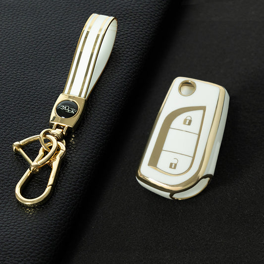 TOA2T1 White-Gold Plating Car Key Cover TPU Soft Cover Key Cases Suitable for toyota Carola Highlander New Reith RAV4 Car Key Cover