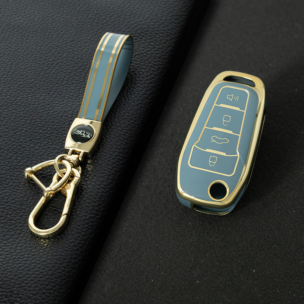FOA7T1 Granny Grey-Gold Plating Car Key Cover for Ford Fusion Fiesta Escort Mondeo Everest Ranger