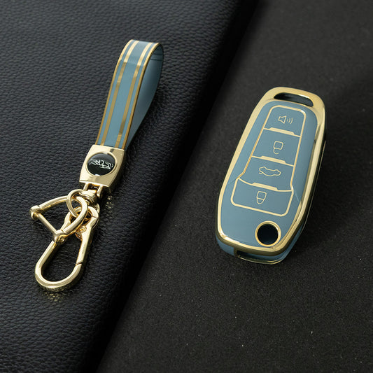 FOA7T1 Granny Grey-Gold Plating Car Key Cover for Ford Fusion Fiesta Escort Mondeo Everest Ranger