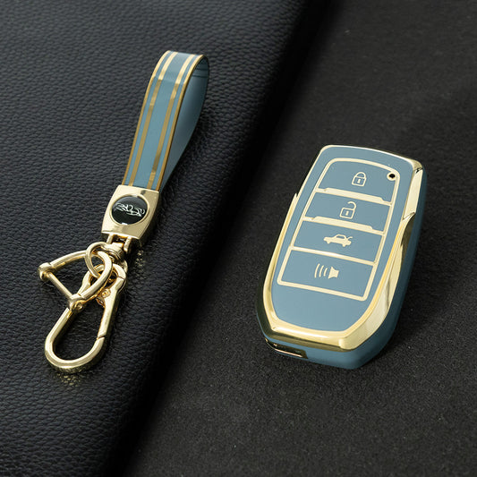 TOC6T1 Granny Grey-Gold Plating TPU Car Key Case Cover Fob for Toyota Corolla RAV4 CHR Camry Crown Auris Land Cruiser 200 Prado Protector Shell Accessories