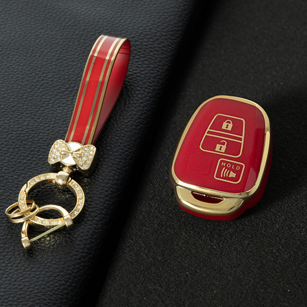 TOP1T1 Red-Gold Plating TPU Car Key Cover Case for Toyota Corolla Camry Prado Highlander Auto Key case for Toyota 3 Buttons Key