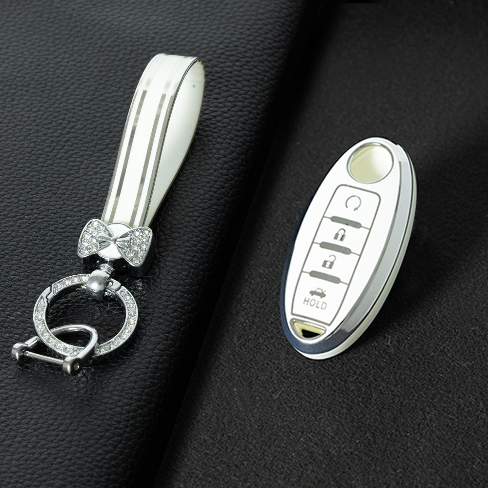 NIB4T1 White-Silver Plating Car Key Cover for Nissan Note Qashqai Pathfinder Rogue Versa Murano Infiniti Q50 Accessories Car Key