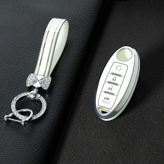 NIB4T1 White-Silver Plating Car Key Cover for Nissan Note Qashqai Pathfinder Rogue Versa Murano Infiniti Q50 Accessories Car Key