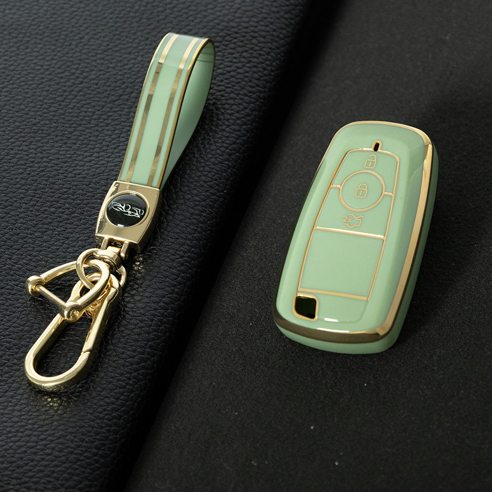FOB1T1 Green-Gold Plating TPU Car Key Case Cover Holder for Ford Fusion Edge Mustang Explorer F150 F250 F350