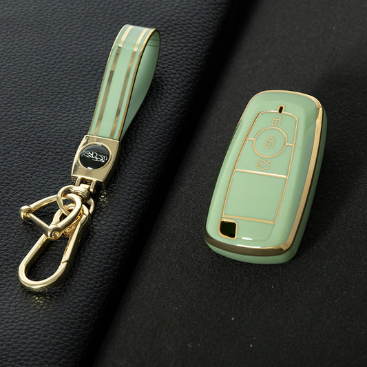FOB1T1 Green-Gold Plating TPU Car Key Case Cover Holder for Ford Fusion Edge Mustang Explorer F150 F250 F350