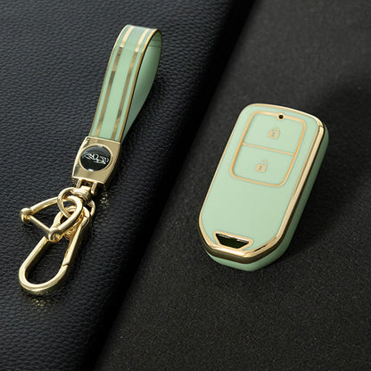 HOA2T1 Green-Gold Plating Car Key Cover 2/3/4/5-Button Full-Coverage TPU Key Cover for Honda CR-V/Accord/Civic/Fit/Jade/Odyssey - Anti-Scratch Protective Case