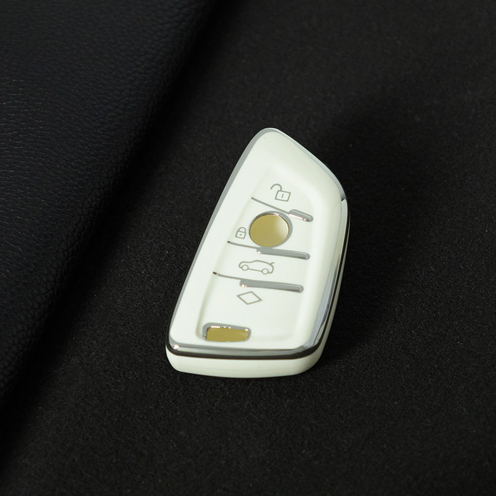 BMB1T1 White-Silver Plating Car Key Cover For BMW 1 2 3 4 5 6 7 Series X1 X2 X3 X5 X6 X7 Smart Key Ring Holder Keychain Car Accessories