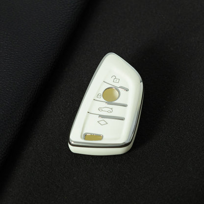 BMB1T1 White-Silver Plating Car Key Cover For BMW 1 2 3 4 5 6 7 Series X1 X2 X3 X5 X6 X7 Smart Key Ring Holder Keychain Car Accessories
