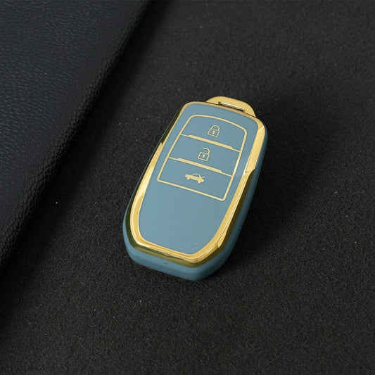 TOC1T1 Granny Grey-Gold Plating Car Key Cover For TPU Soft Car Key Fob Cover Smart Key Shell Case Protector Suitable for Toyota Corolla Camry Levin RAV4 Reiz