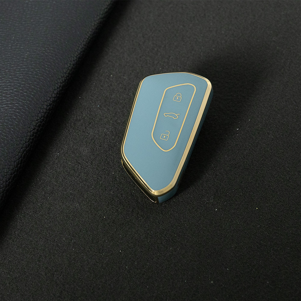 VOC1T1 Granny Grey-Gold Plating Car Key Cover For Volkswagen Golf 8 MK8 ID3 ID4 Cupra Skoda Octavia A8 SEAT Leon MK4 Formentor Tarraco