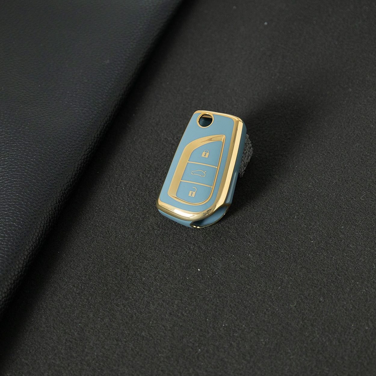 TOA1T1 Granny Grey-Gold Plating Car Key Cover Premium Soft TPU Car Key Case Cover Shell for Toyota COROLLA camry LEVIN REIZ highlander RAV4 Fold Key Rings Keychain Bag