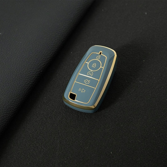 FOB4T1 Granny Grey-Gold Plating Car Key Cover Car Key Case Cover for Ford Fiesta Mk8 MK3 MK7 Puma Focus 2 3 MK3 Mk4 Mondeo Mk5 Mk4 Explorer Ecosport Kuga C MAX Bronco Mustang