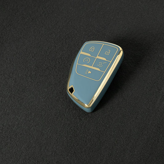 CEV3T1 Granny Grey-Gold Plating Car Key Cover Tpu Car Key Case Fob Cover Shell for Chevrolet Tahoe Suburban for GMC Yukon for Buick ENVISION S Plus Avenir 2020 2021 2022 2023