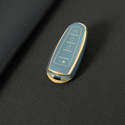 FOJ2T1 Granny Grey-Gold Plating TPU Car Key Case Cover for Ford 2011 2012 2013 EDGE Lincoln Navigator