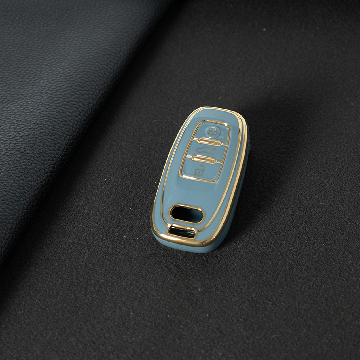 AUB1T1 Granny Grey-Gold Plating Car Key Cover Silver Trim Full-Coverage TPU Key Cover for Audi A6L/A7/A8/A3/A5/Q5/S6 - Anti-Scratch Protective Case