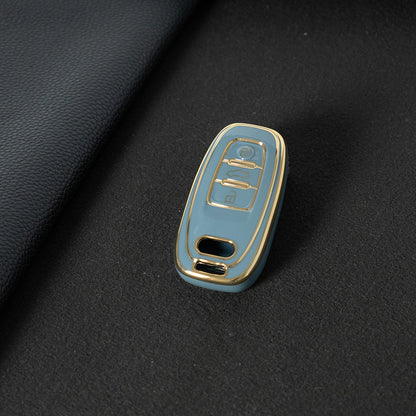 AUB1T1 Granny Grey-Gold Plating Car Key Cover Silver Trim Full-Coverage TPU Key Cover for Audi A6L/A7/A8/A3/A5/Q5/S6 - Anti-Scratch Protective Case