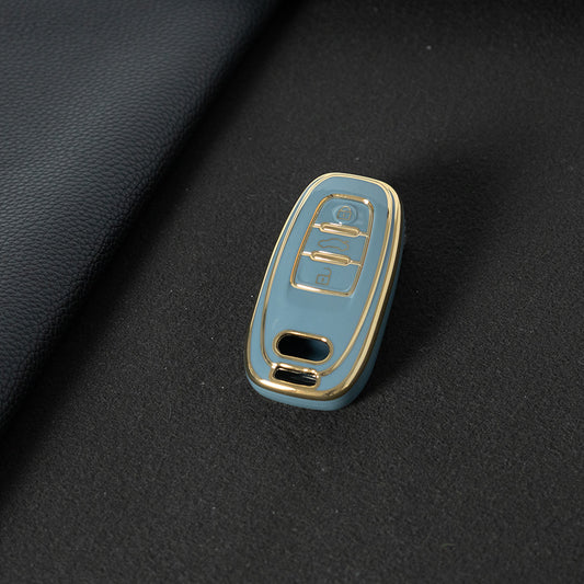 AUB1T1 Granny Grey-Gold Plating Car Key Cover Silver Trim Full-Coverage TPU Key Cover for Audi A6L/A7/A8/A3/A5/Q5/S6 - Anti-Scratch Protective Case