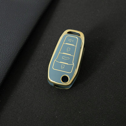 FOA7T1 Granny Grey-Gold Plating Car Key Cover for Ford Fusion Fiesta Escort Mondeo Everest Ranger