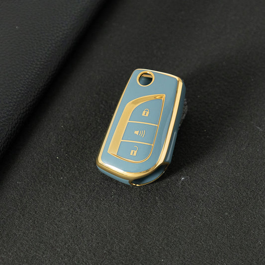 TOA4T1 Granny Grey-Gold Plating TPU Car Key Case Cover for Toyota Hilux Yaris RAV4 Corolla Avensis Aygo Verso Scion TC Auris