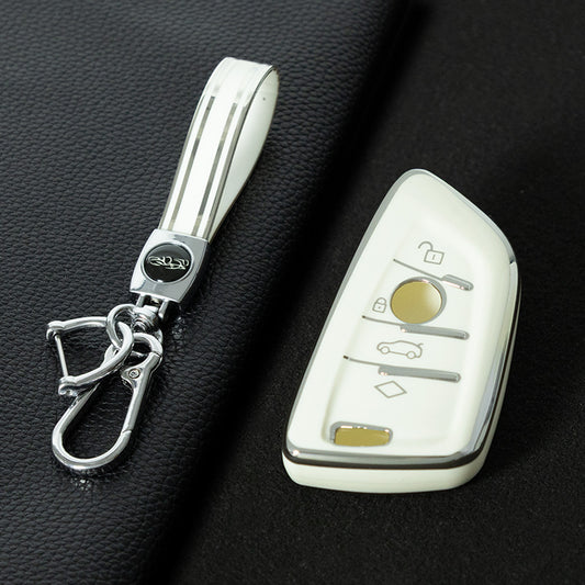 BMB1T1 White-Silver Plating Car Key Cover For BMW 1 2 3 4 5 6 7 Series X1 X2 X3 X5 X6 X7 Smart Key Ring Holder Keychain Car Accessories