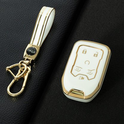 CEB2T1 White-Gold Plating TPU Car Key Case Cover for Chevrolet Colorad Silverado GMC Sierra 1500