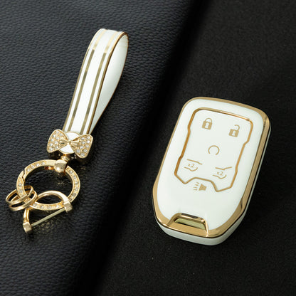 CEB2T1 White-Gold Plating TPU Car Key Case Cover for Chevrolet Colorad Silverado GMC Sierra 1500