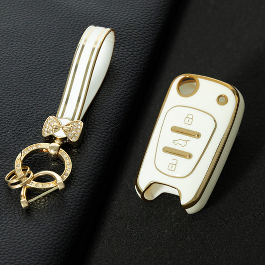 HYG2T1 White-Gold Plating Car Key Cover For Hyundai I20 I30 Ix20 Ix35 for Kia Ceed Picanto Sportage TPU Car Key Case Cover Shell Bag Holder Fob Keychain Accessories