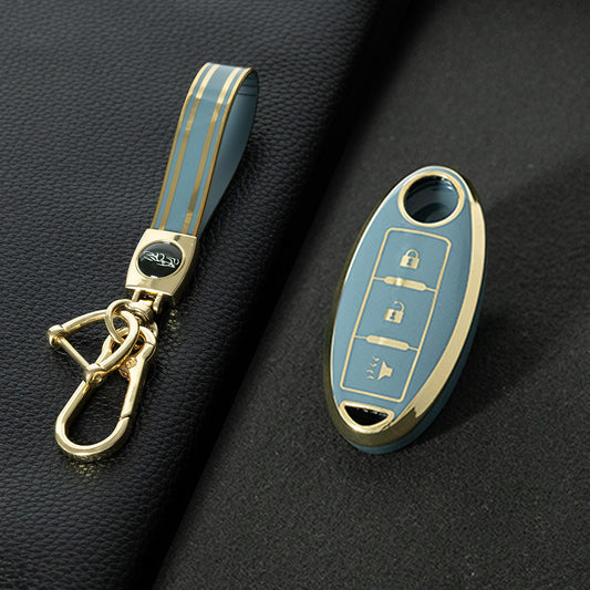 NIB2T1 Granny Grey-Gold Plating Car Key Cover TPU Car Key Case Cover Key Fob Cover for Nissan Leaf Micra Qashqai J11 J10 X Trail T32 Versa Note Patrol Accessories