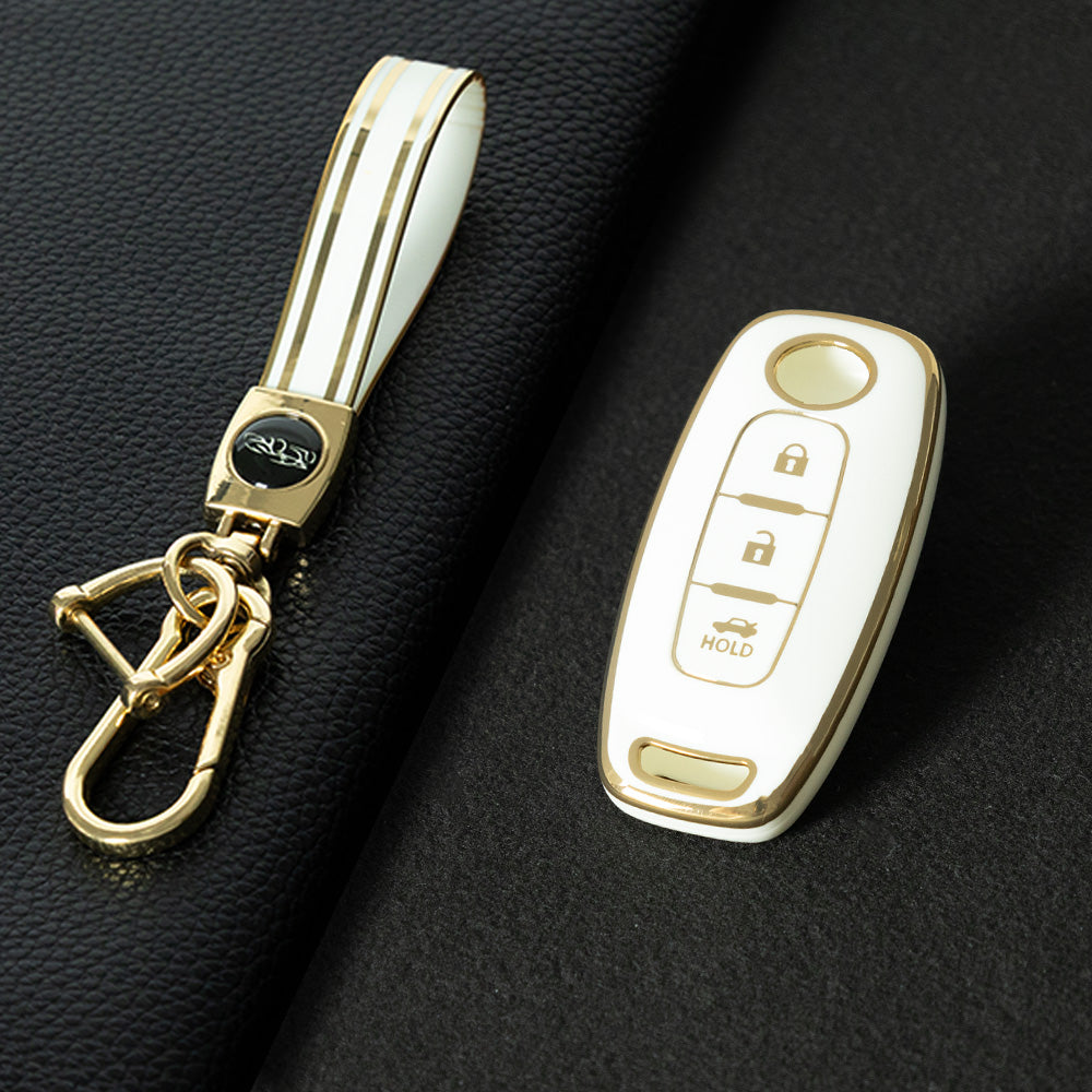 NIA2T1 White-Gold Plating TPU Car Key Cover Car Key Case for Nissan Altima Murano Sentra Rogue Armada Pathfinder Infiniti FX35