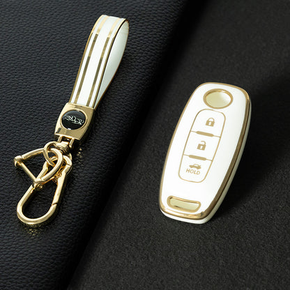 NIA2T1 White-Gold Plating TPU Car Key Cover Car Key Case for Nissan Altima Murano Sentra Rogue Armada Pathfinder Infiniti FX35