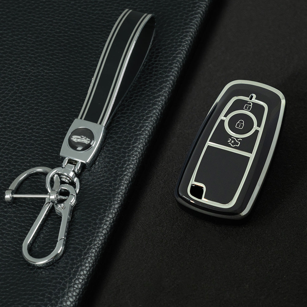FOB1T1 Black-Silver Plating TPU Car Key Case Cover Holder for Ford Fusion Edge Mustang Explorer F150 F250 F350
